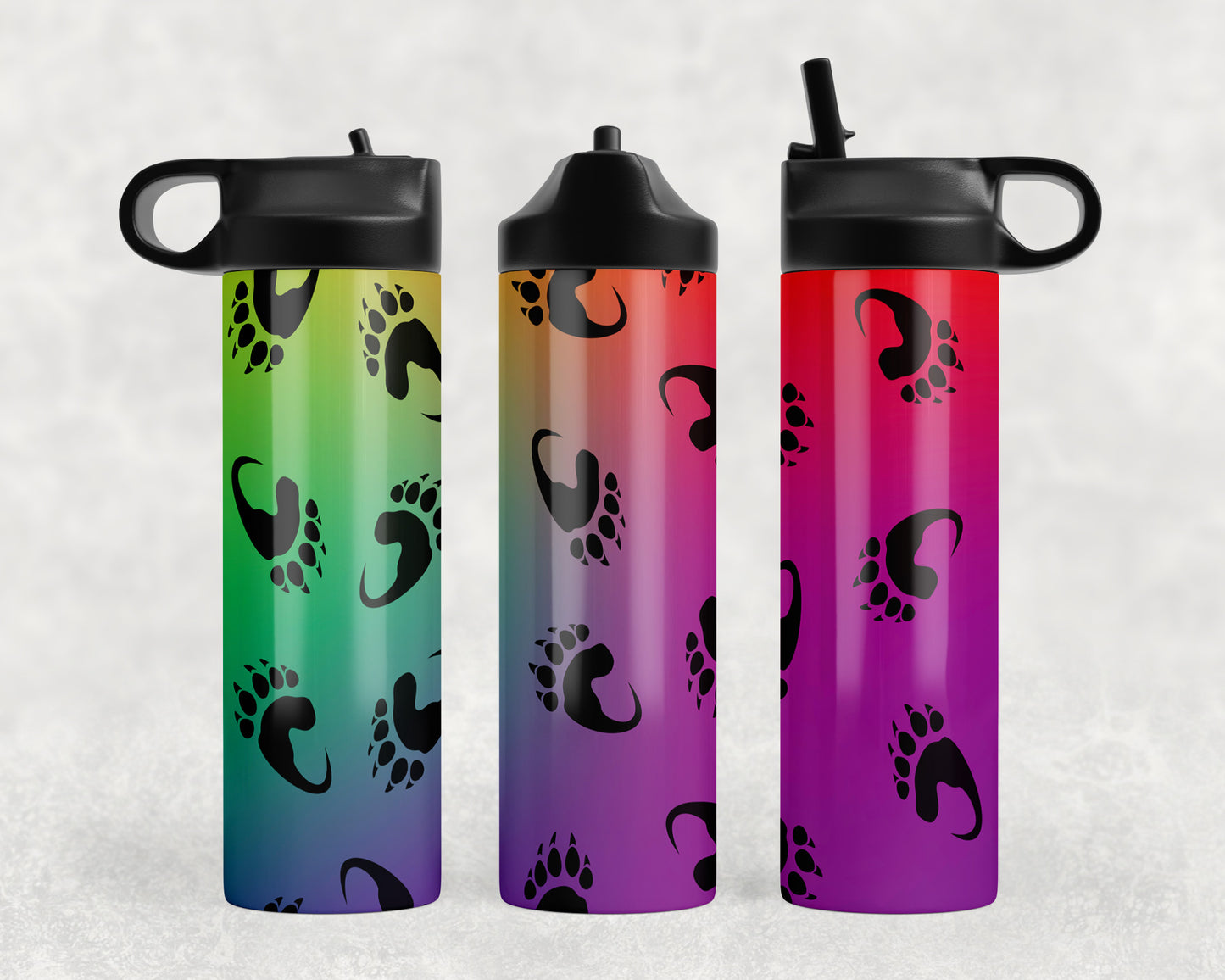 Rainbow Bear Paw Prints Water Bottle - 1001