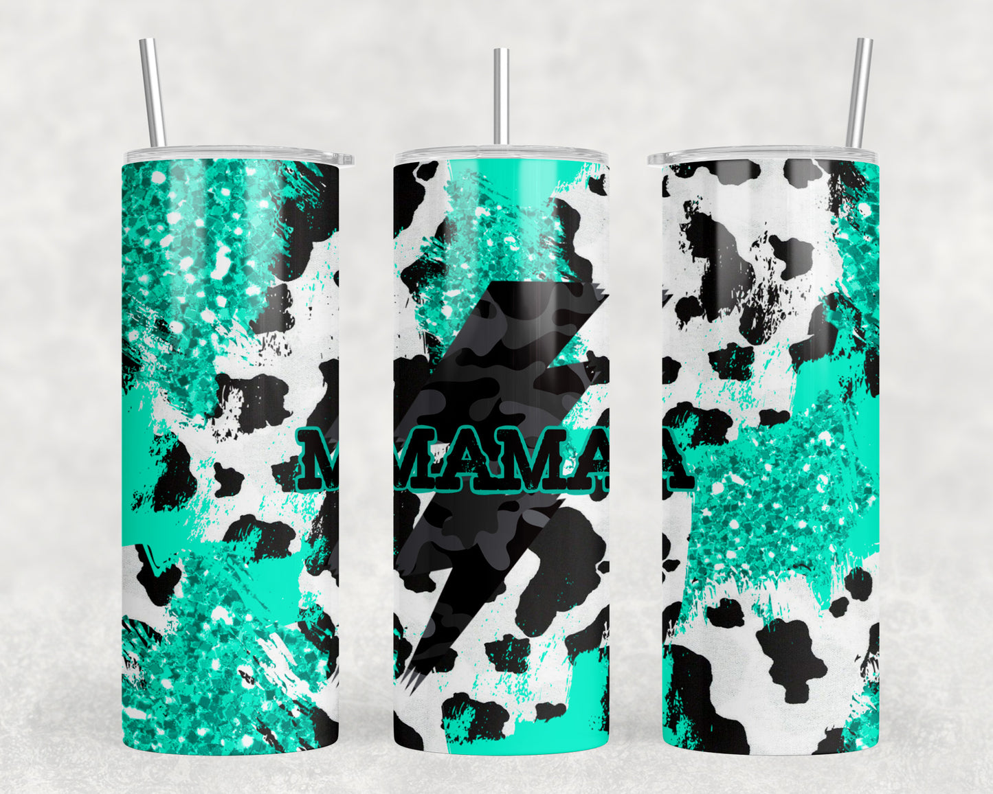 Turquoise Cow Print Mama 20oz Skinny Tumbler - 1020