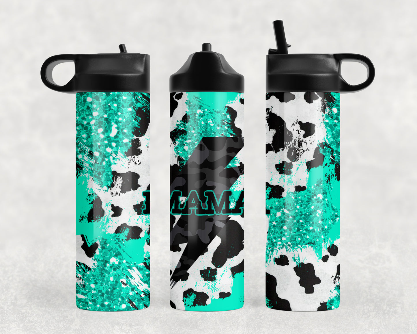 Turquoise Cow Print Mama Water Bottle - 1020