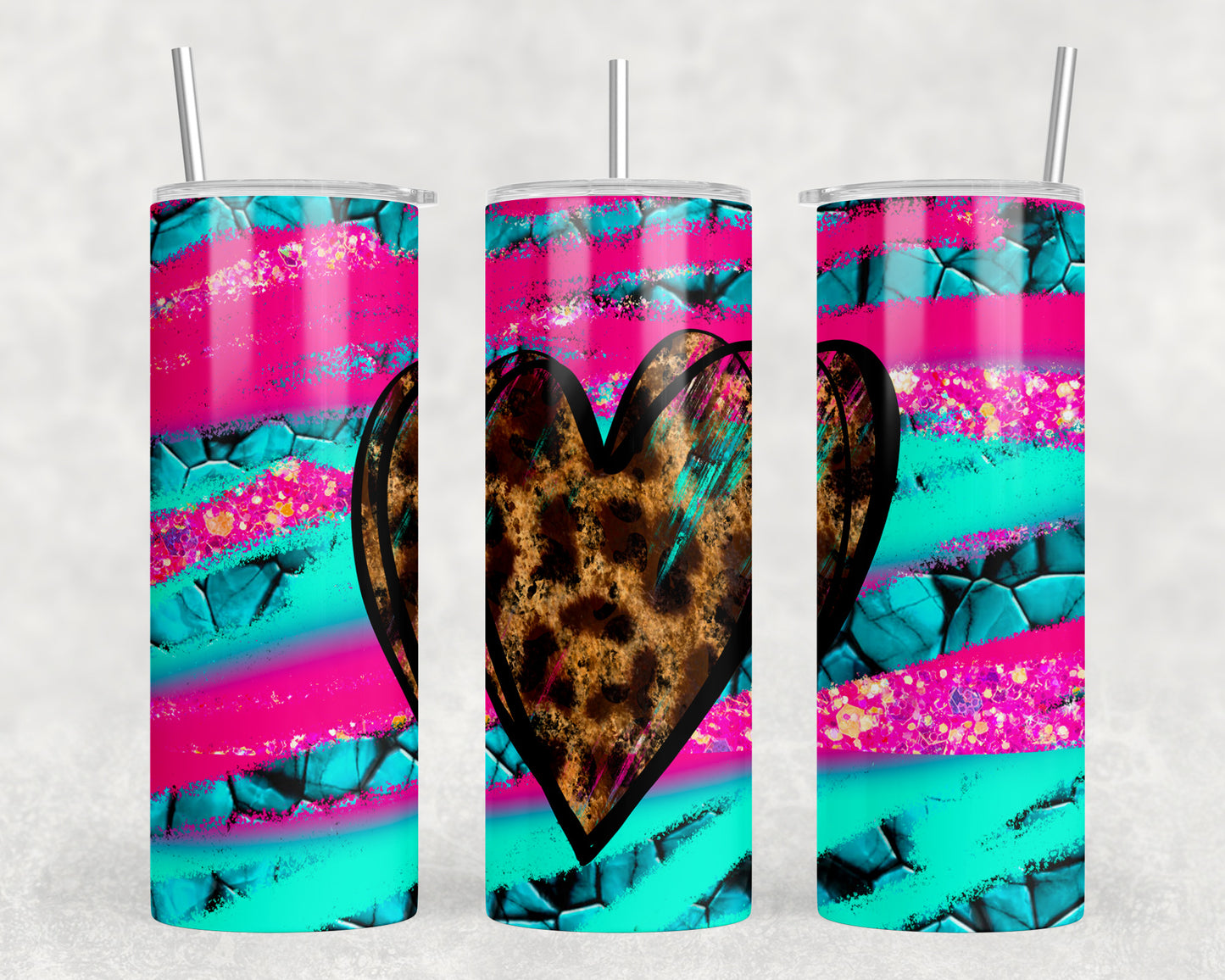 Neon Leopard Print Heart 20oz Skinny Tumbler - 1032