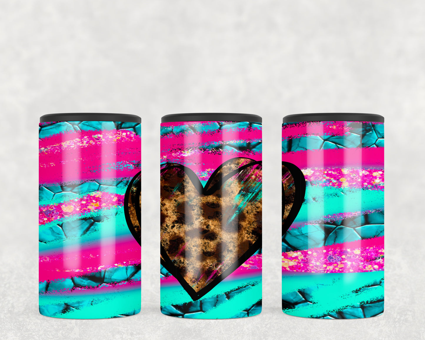 Neon Leopard Print Heart 5-in-1 Can Hugger Tumbler - 1032