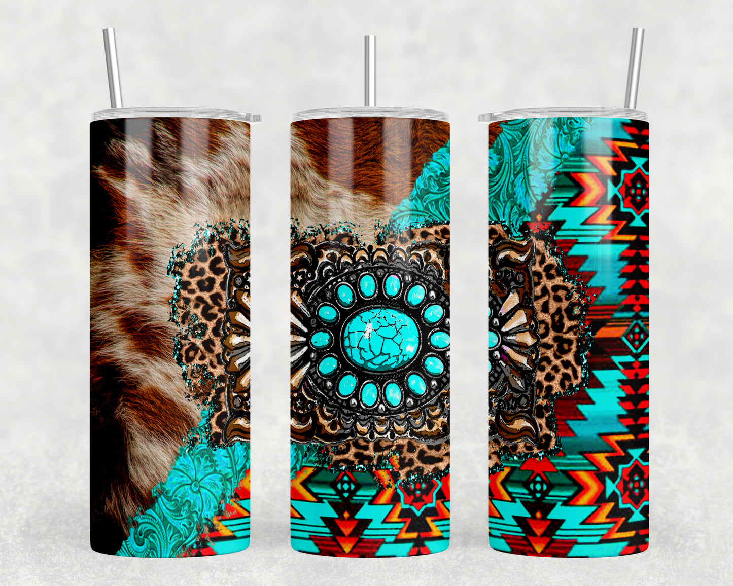 Printed Cowhide Aztec Western Concho 20oz Skinny Tumbler - 1035