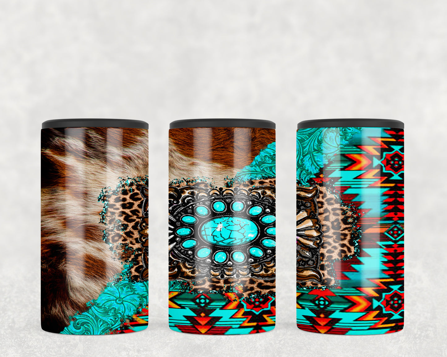 Printed Cowhide Aztec Western Concho 5-in-1 Can Hugger Tumbler - 1035