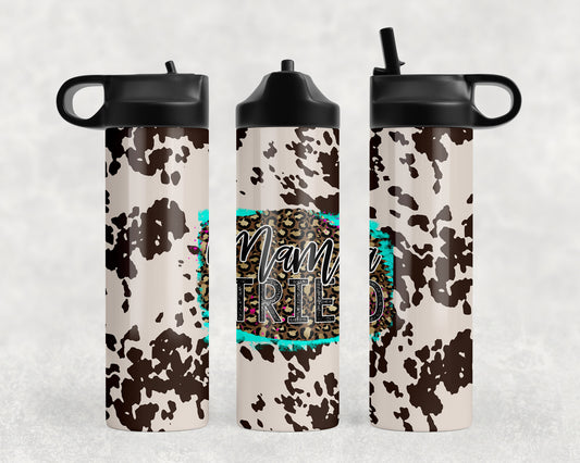 Printed Cowhide Mama Tried Water Bottle - 1036