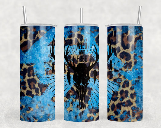 Blue Leopard Wild And Free Skull 20oz Skinny Tumbler - 1038