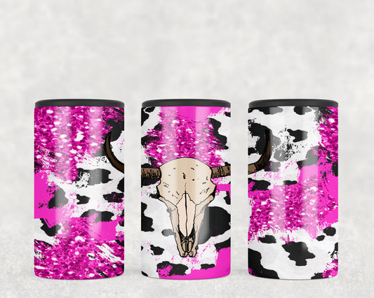 Pink Cow Print Skull 5-in-1 Can Hugger Tumbler - 1039