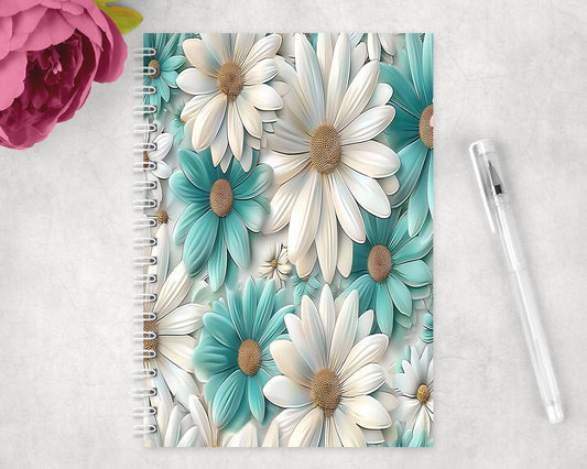 Blue And White Daisies Spiral Lined A5 Journal - 104