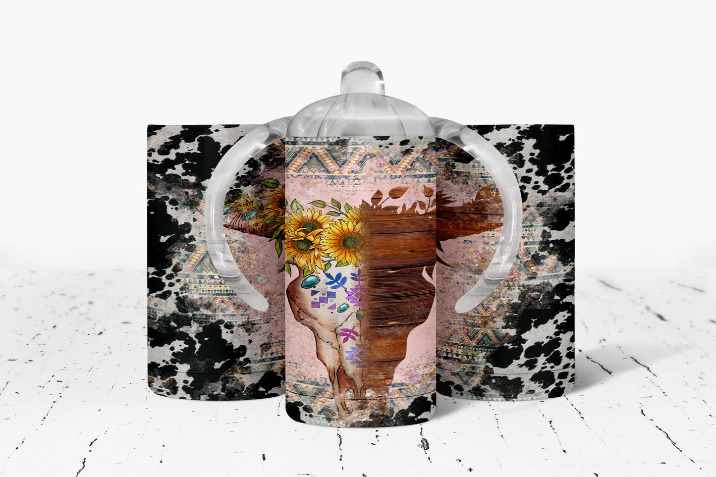 Printed Cowhide Skull Kids Dual Lid Sippy Cup Tumbler - 1050