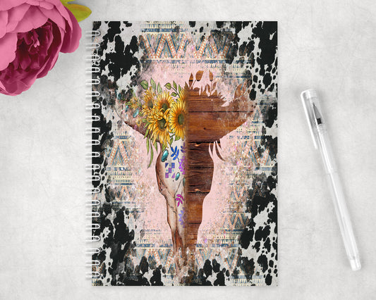 Printed Cowhide Skull Spiral Lined A5 Journal - 1050