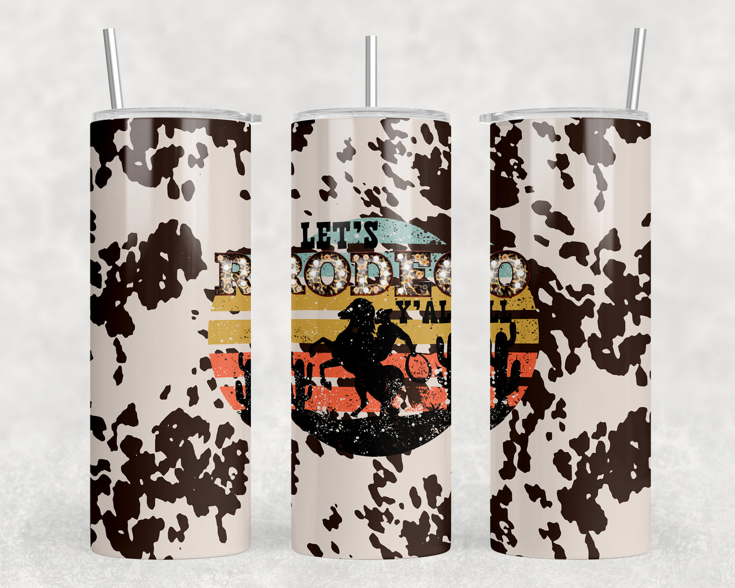 Printed Cowhide Let's Rodeo 20oz Skinny Tumbler - 1058