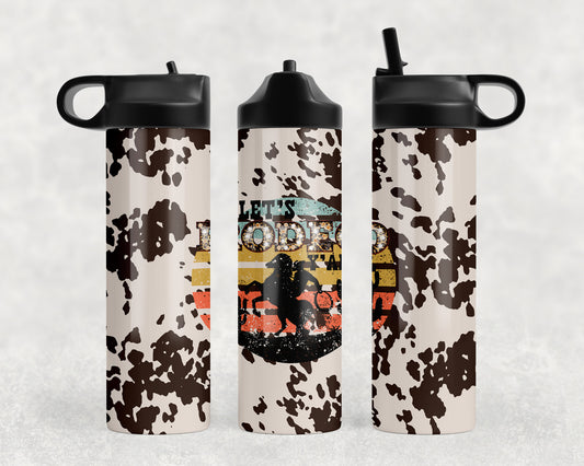 Printed Cowhide Let's Rodeo Water Bottle - 1058