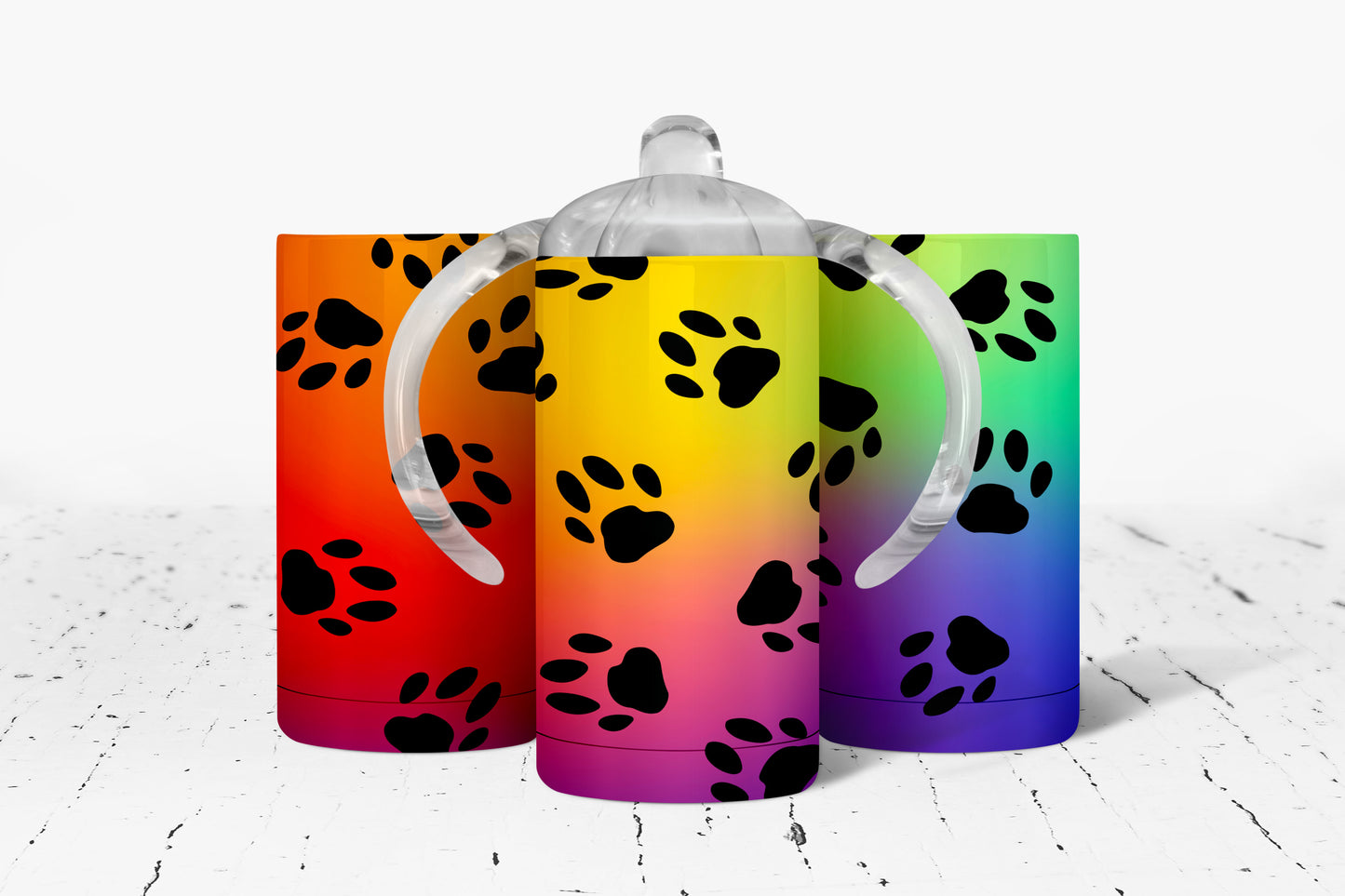 Rainbow Pawprints Kids Dual Lid Sippy Cup Tumbler - 1059