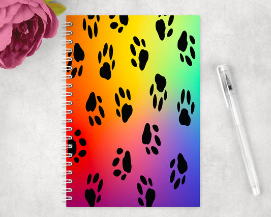 Rainbow Pawprints Spiral Lined A5 Journal - 1059