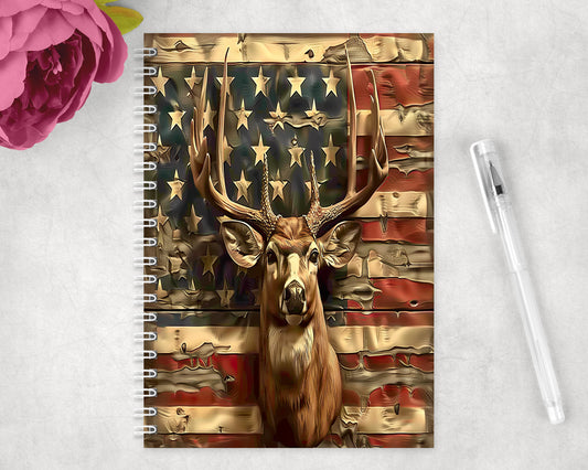 American Flag Buck Spiral Lined A5 Journal - 105