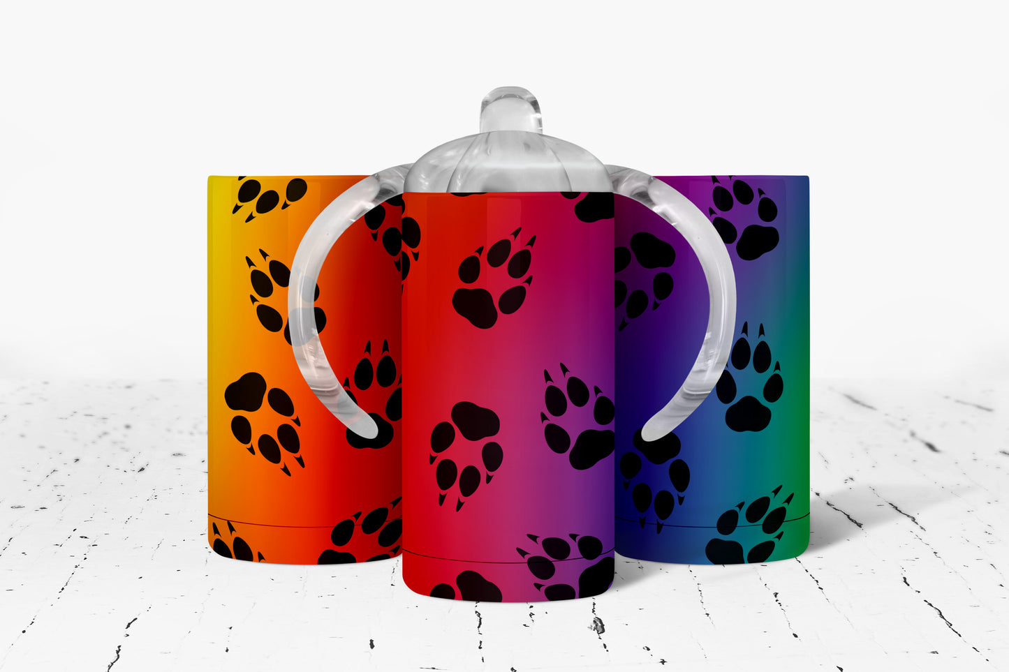 Rainbow Paw Prints Kids Dual Lid Sippy Cup Tumbler - 1061