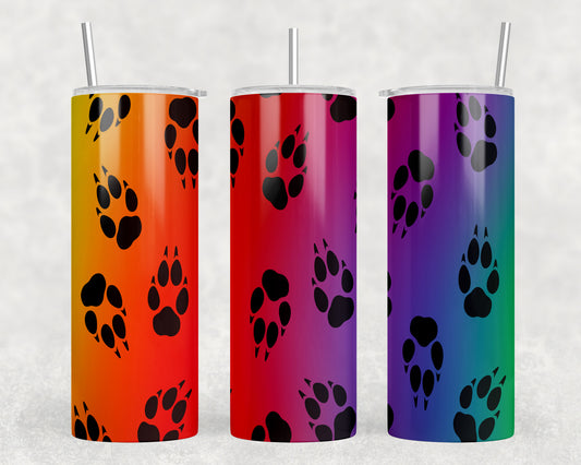 Rainbow Paw Prints 20oz Skinny Tumbler - 1061