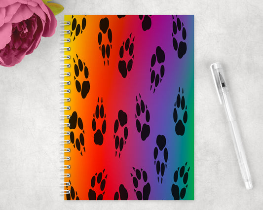 Rainbow Paw Prints Spiral Lined A5 Journal - 1061