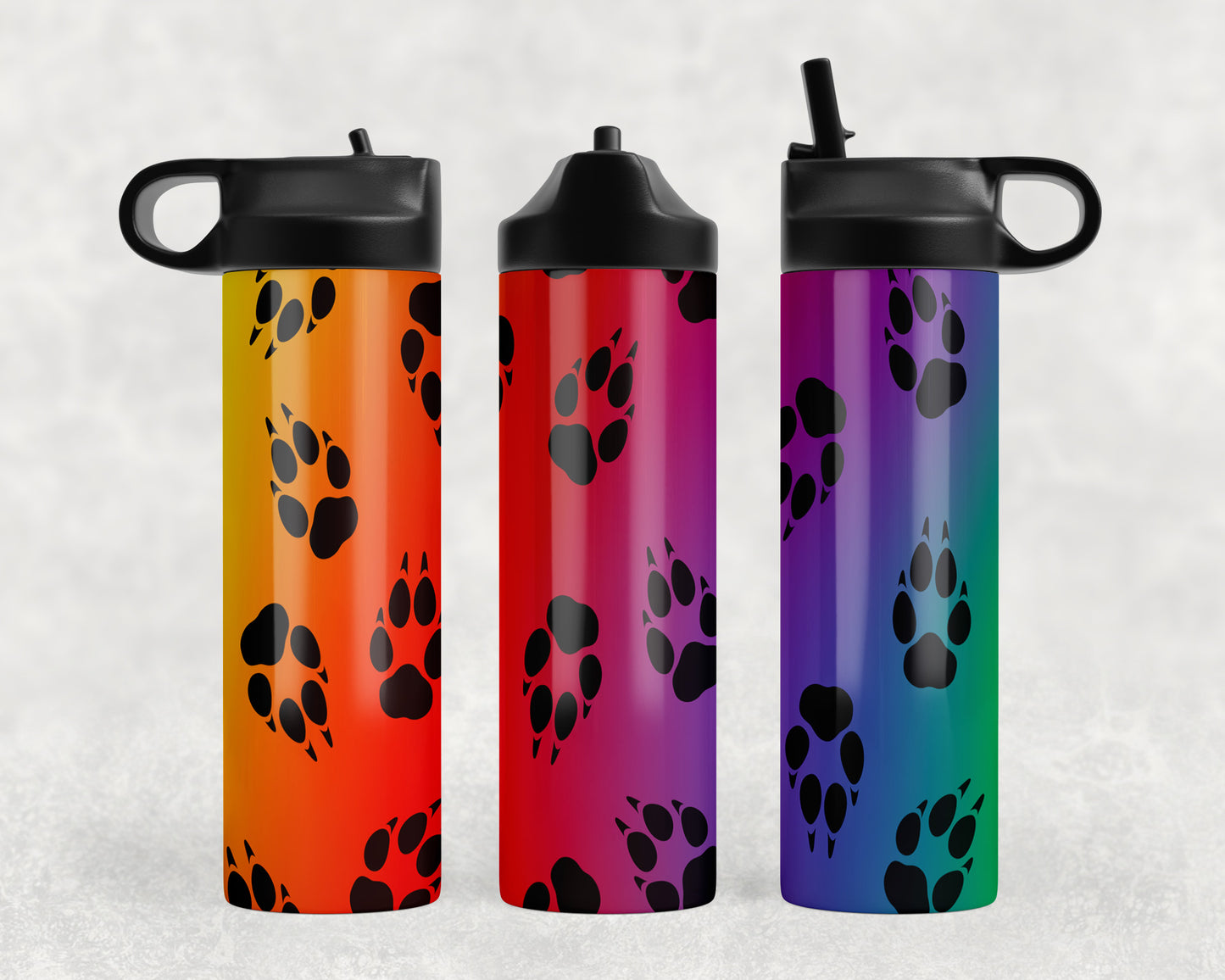 Rainbow Paw Prints Water Bottle - 1061