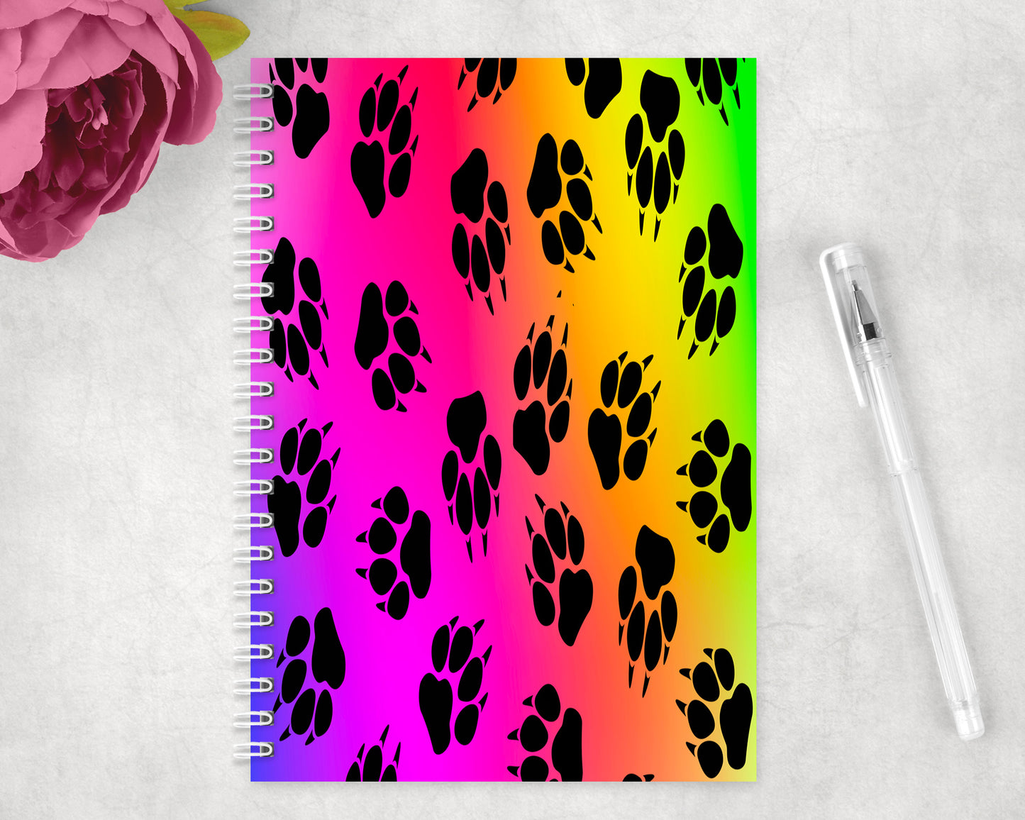 Rainbow Paw Prints Spiral Lined A5 Journal - 1062