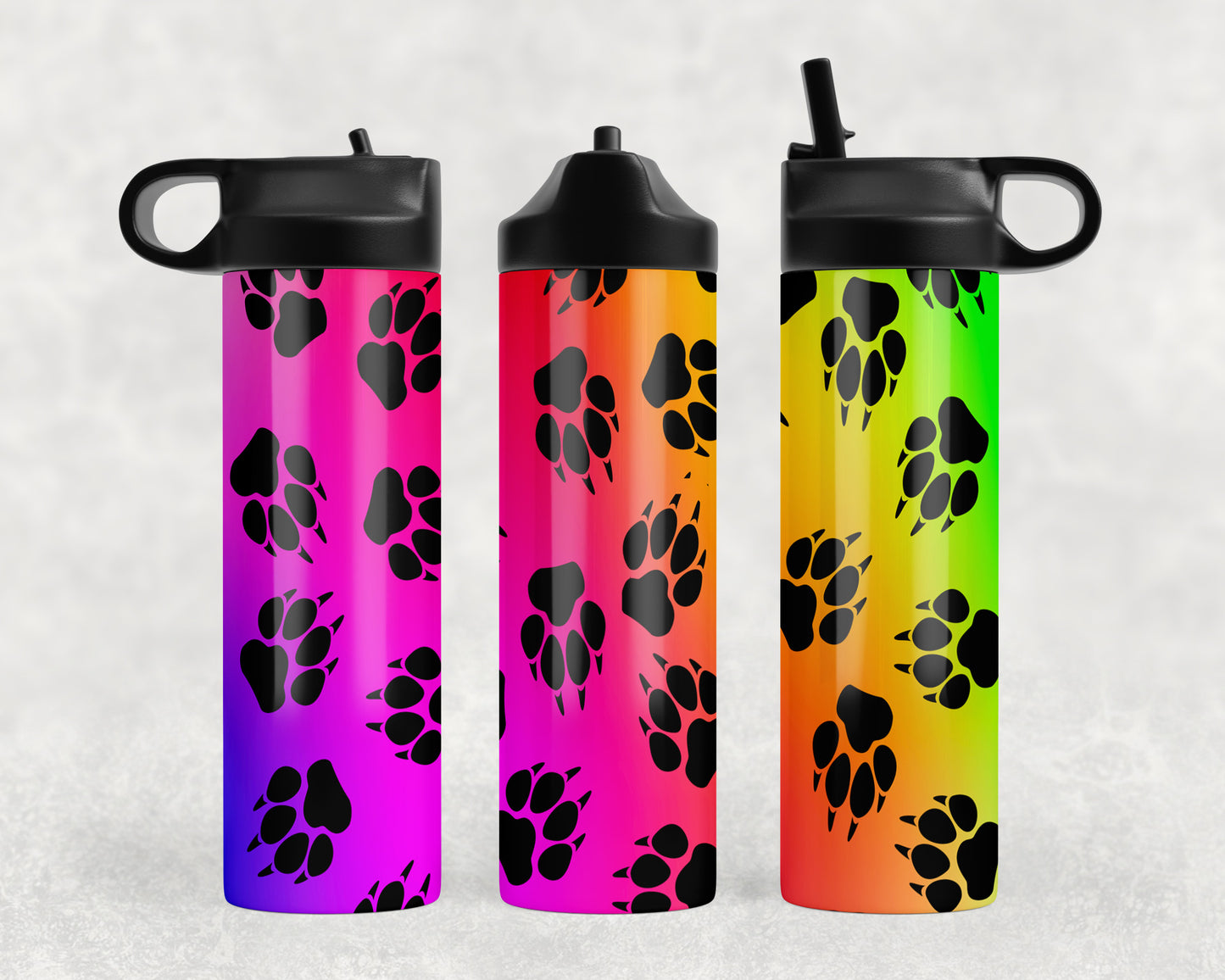 Rainbow Paw Prints Water Bottle - 1062