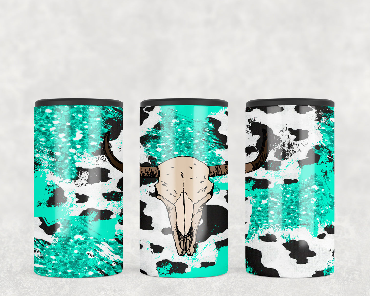 Turquoise Cow Print Skull 5-in-1 Can Hugger Tumbler - 1067