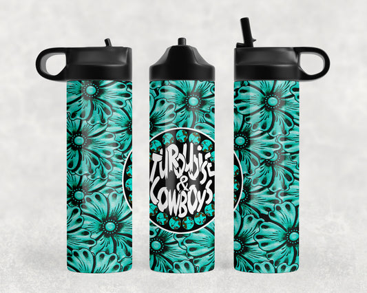 Turquoise and Cowboys Water Bottle - 1068