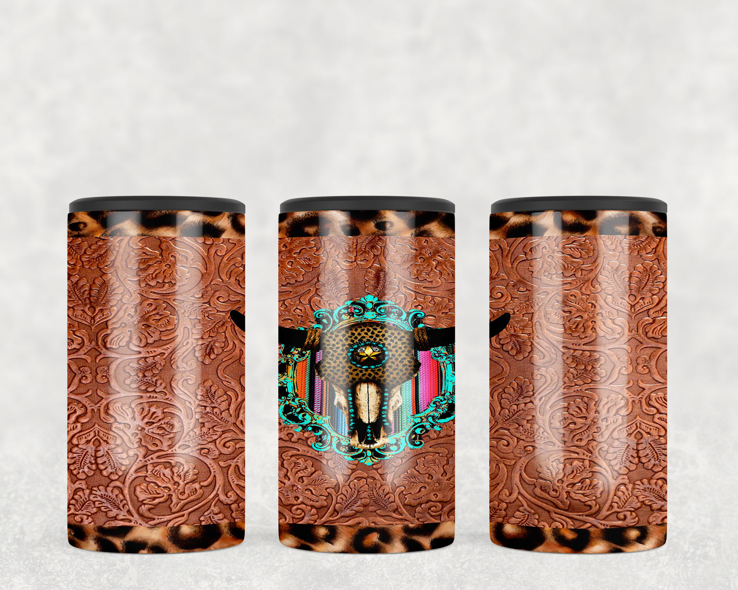 Printed Leather Skull 5-in-1 Can Hugger Tumbler - 1071