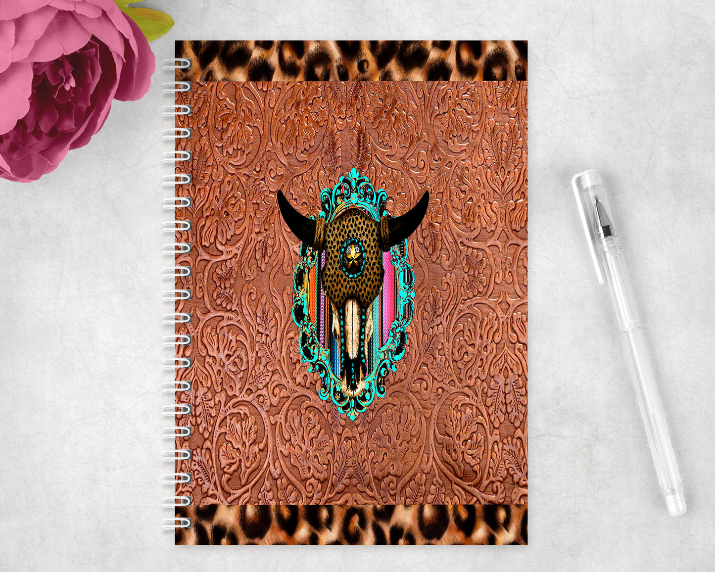 Printed Leather Skull Spiral Lined A5 Journal - 1071