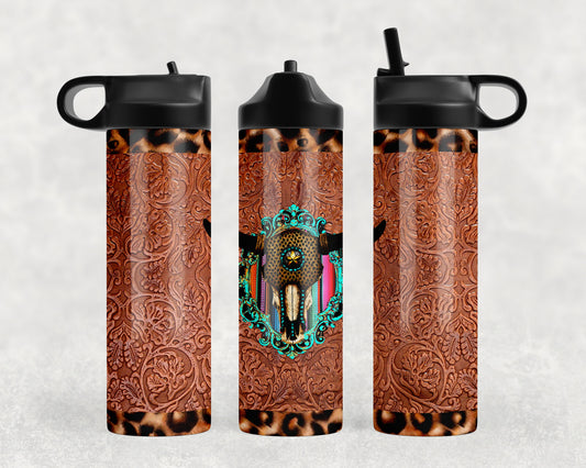 Printed Leather Skull Water Bottle - 1071