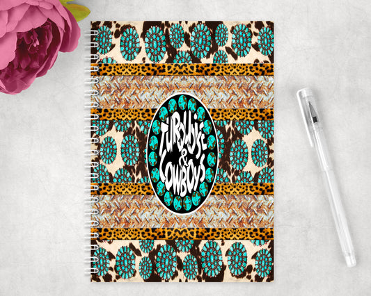 Turquoise and Cowboys Spiral Lined A5 Journal - 1075