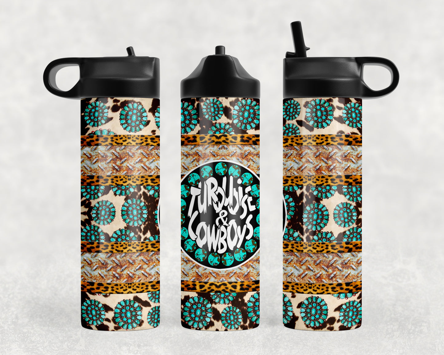 Turquoise and Cowboys Water Bottle - 1075