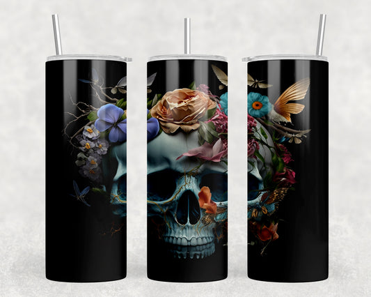 Floral Skull 20oz Skinny Tumbler - 1077