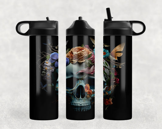 Floral Skull Water Bottle - 1077