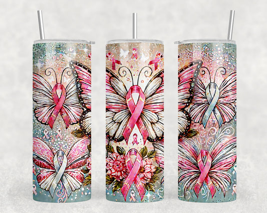 Breast Cancer Awareness Butterfly 20oz Skinny Tumbler - 107