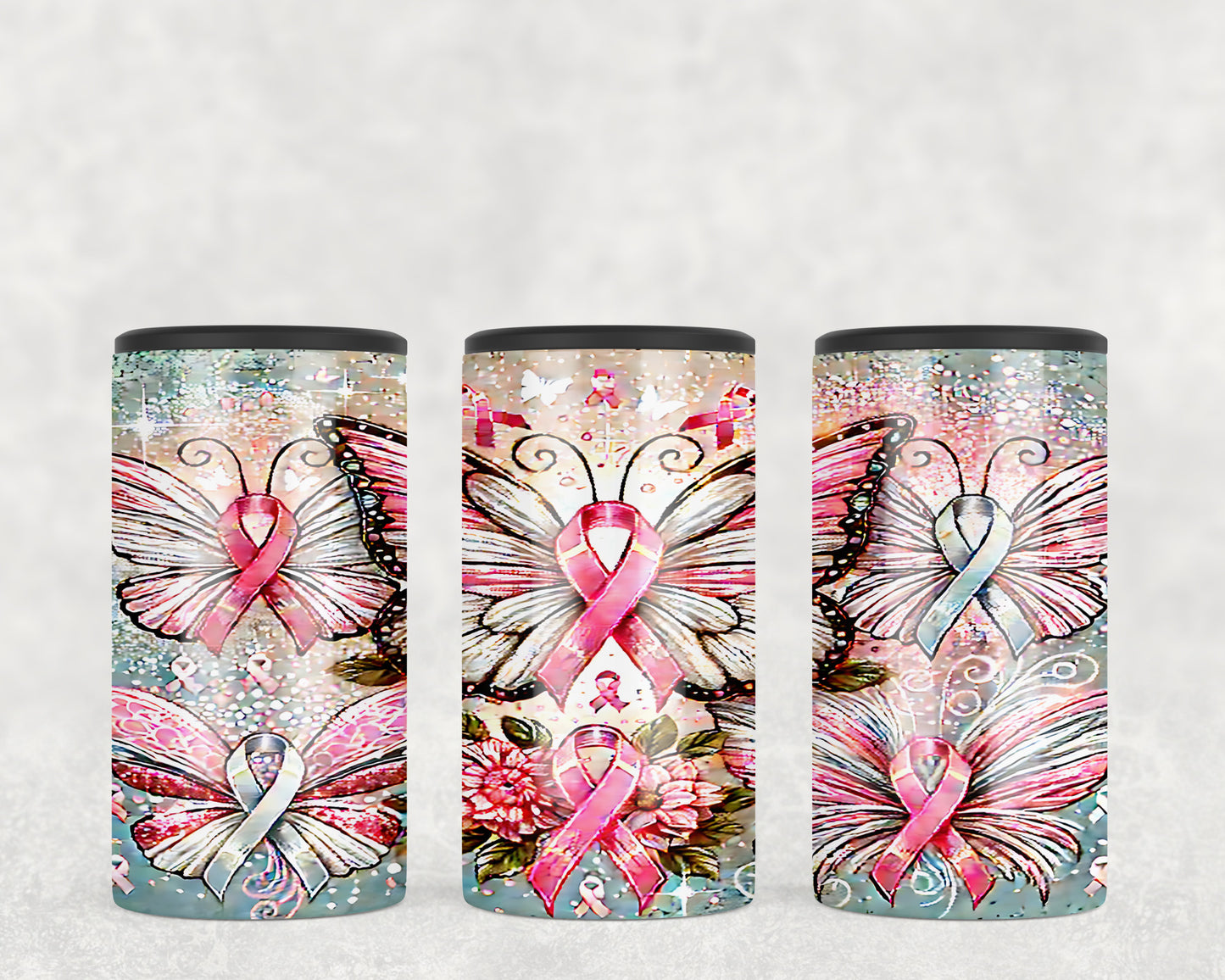 Breast Cancer Awareness Butterfly 5-in-1 Can Hugger Tumbler - 107