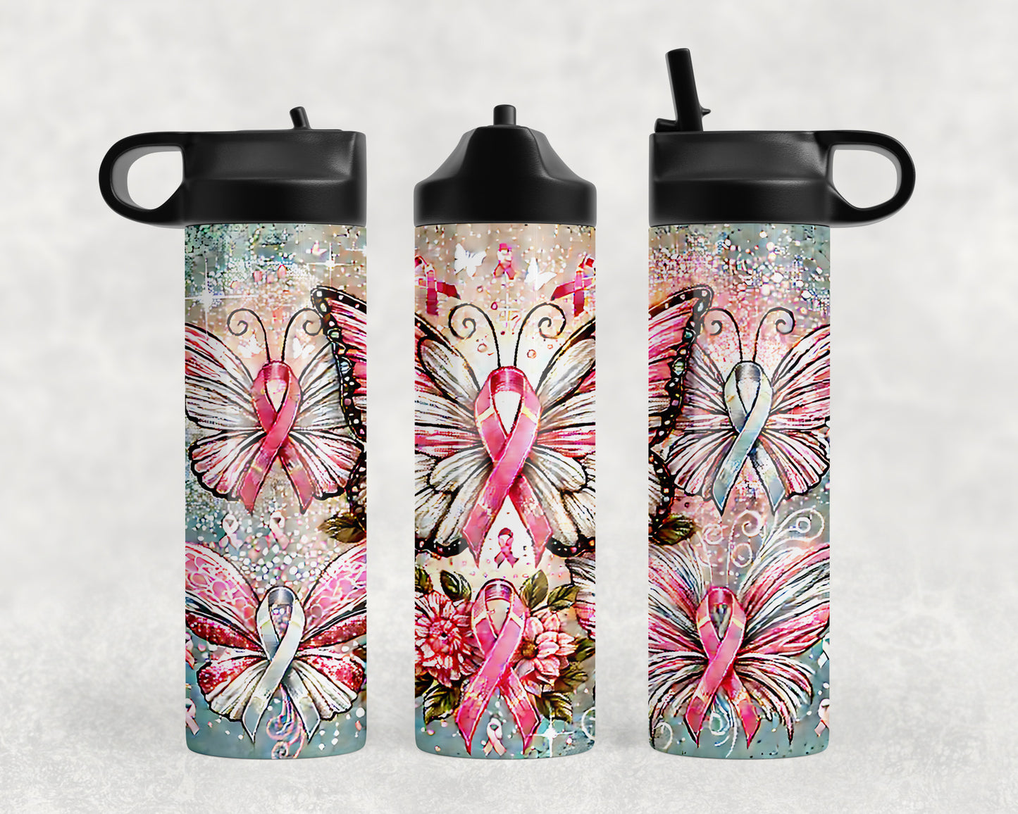 Breast Cancer Awareness Butterfly Water Bottle - 107