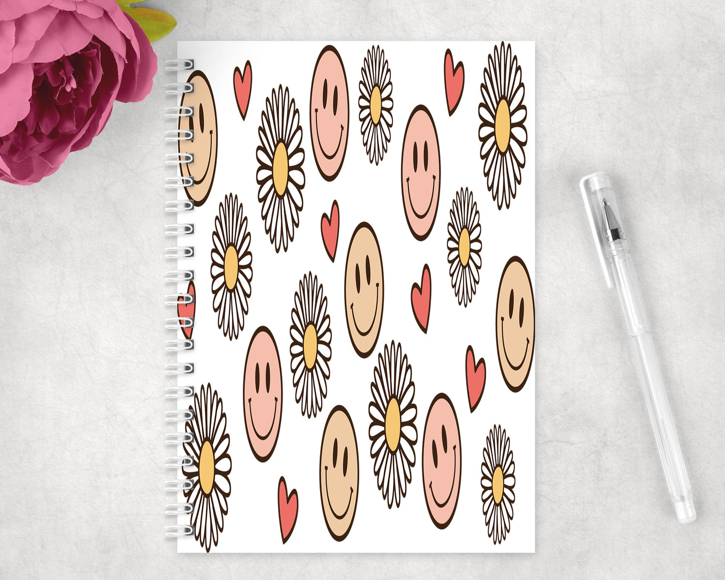 Daisies and Smileys Spiral Lined A5 Journal - 1083