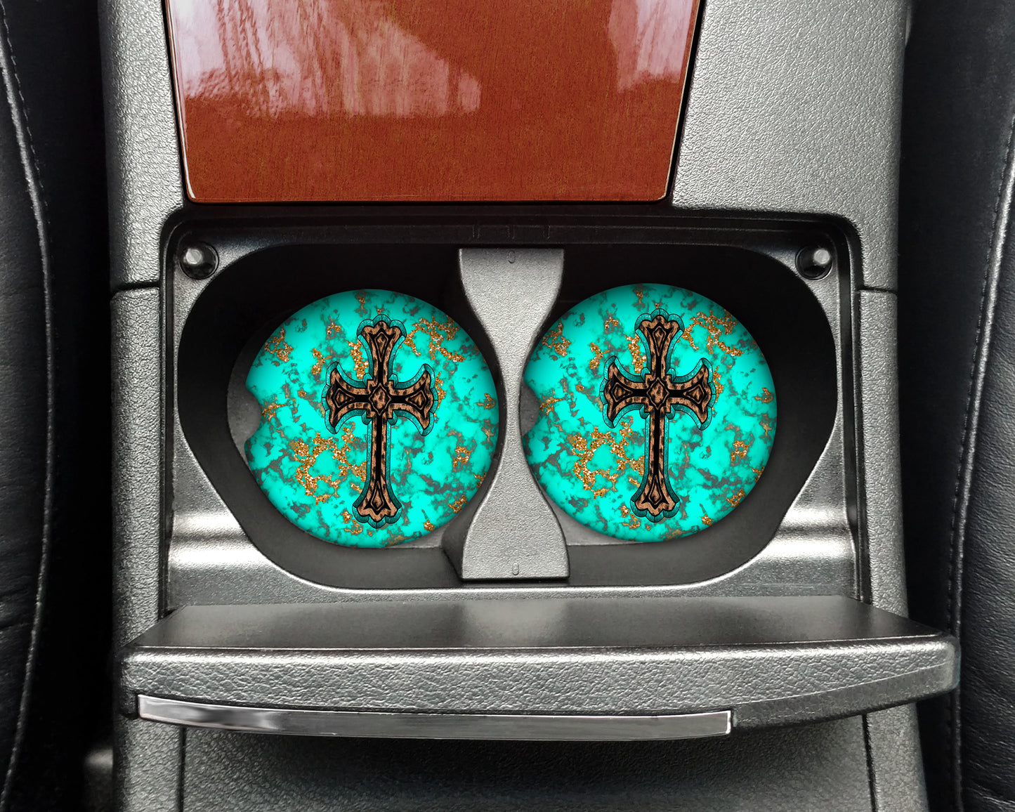 Turquoise Western Cross Car Coaster Set - 1088