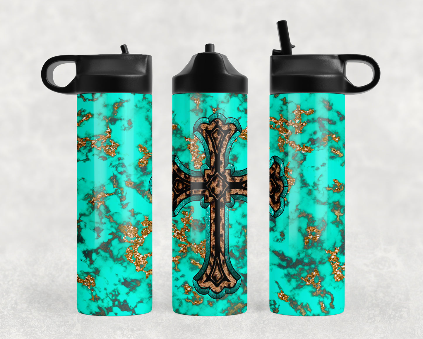 Turquoise Western Cross Water Bottle - 1088