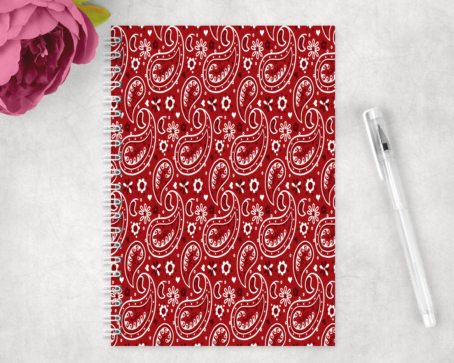 Red Paisley Spiral Lined A5 Journal - 1097