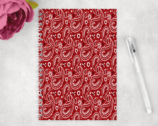 Red Paisley Spiral Lined A5 Journal - 1097