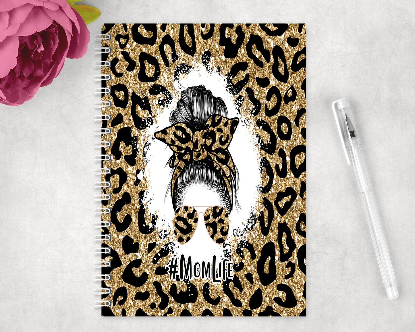 Leopard Print Mom Life Spiral Lined A5 Journal - 1100