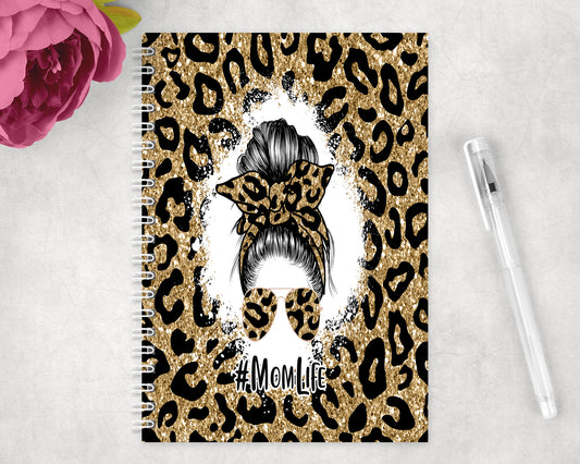 Leopard Print Mom Life Spiral Lined A5 Journal - 1100