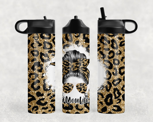 Leopard Print Mom Life Water Bottle - 1100