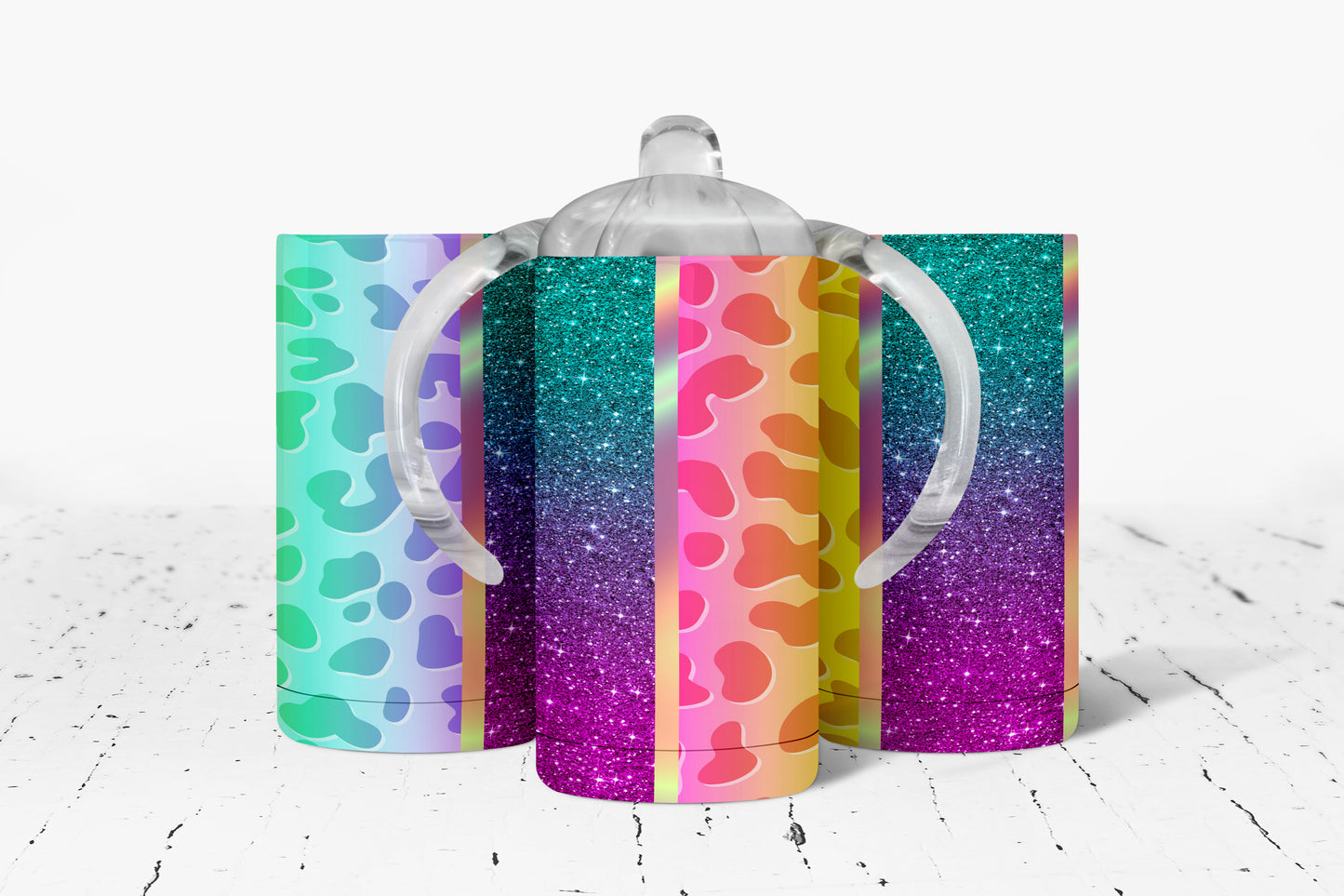 Rainbow Leopard Print Kids Dual Lid Sippy Cup Tumbler - 1102