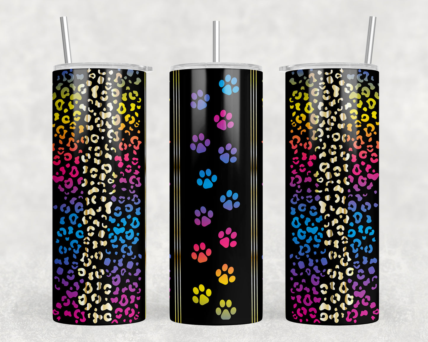 Neon Paw Prints 20oz Skinny Tumbler - 1104