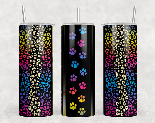 Neon Paw Prints 20oz Skinny Tumbler - 1104