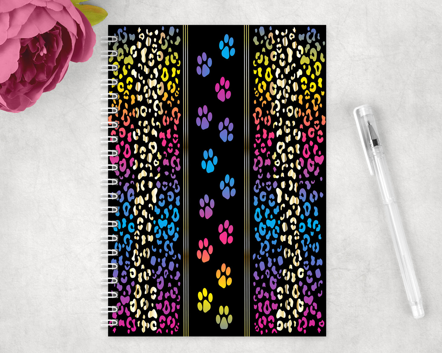 Neon Paw Prints Spiral Lined A5 Journal - 1104