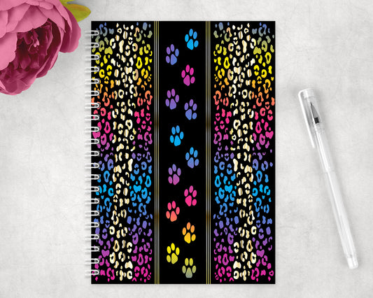 Neon Paw Prints Spiral Lined A5 Journal - 1104