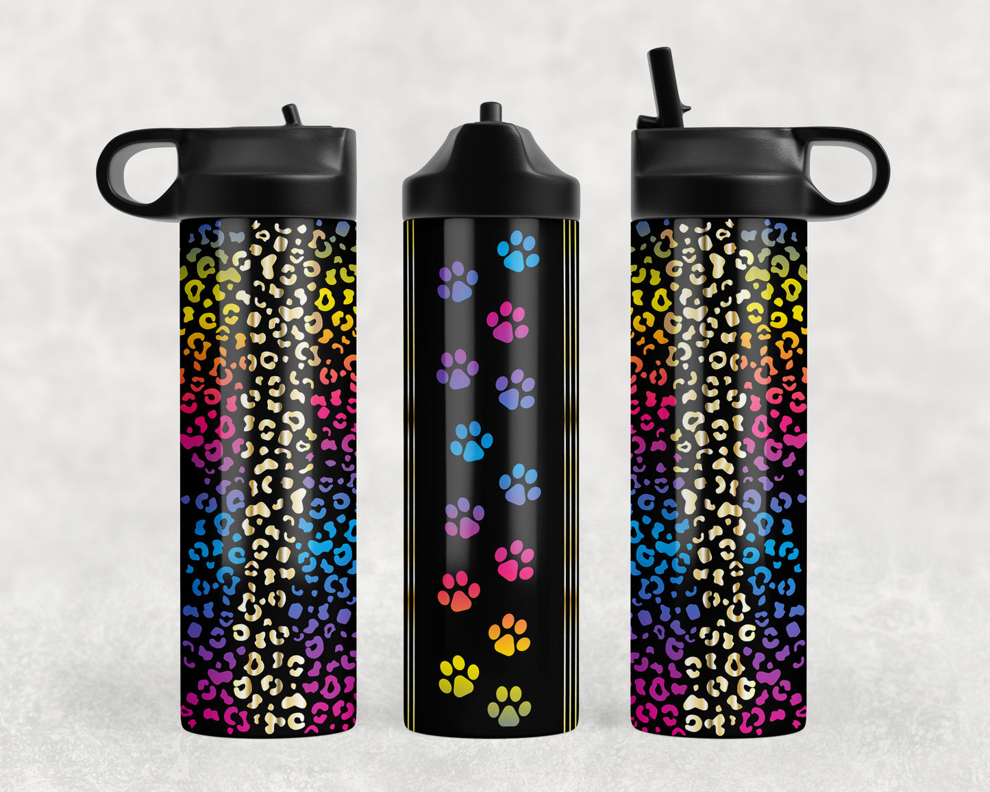 Neon Paw Prints Water Bottle - 1104